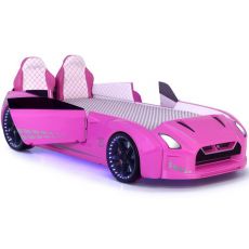 Дитяче ліжко машина GTR Pink 190х90 см з підсвіткою, музикою, шкіряний салон, пультом